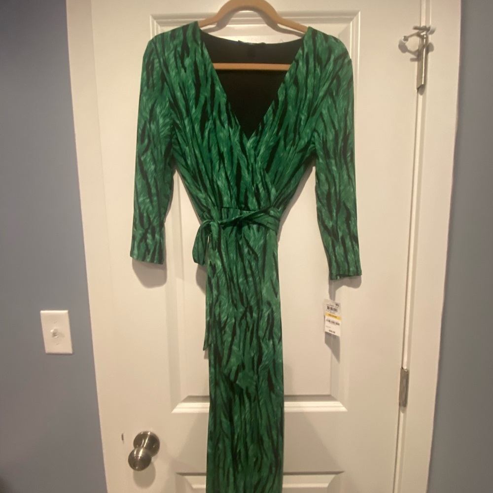 INC Green Animal Print Faux-Wrap Dress - NWT - M